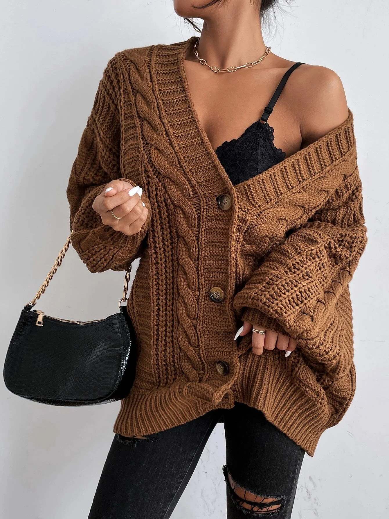 Oversized Cable Knit Cardigan - Image 4