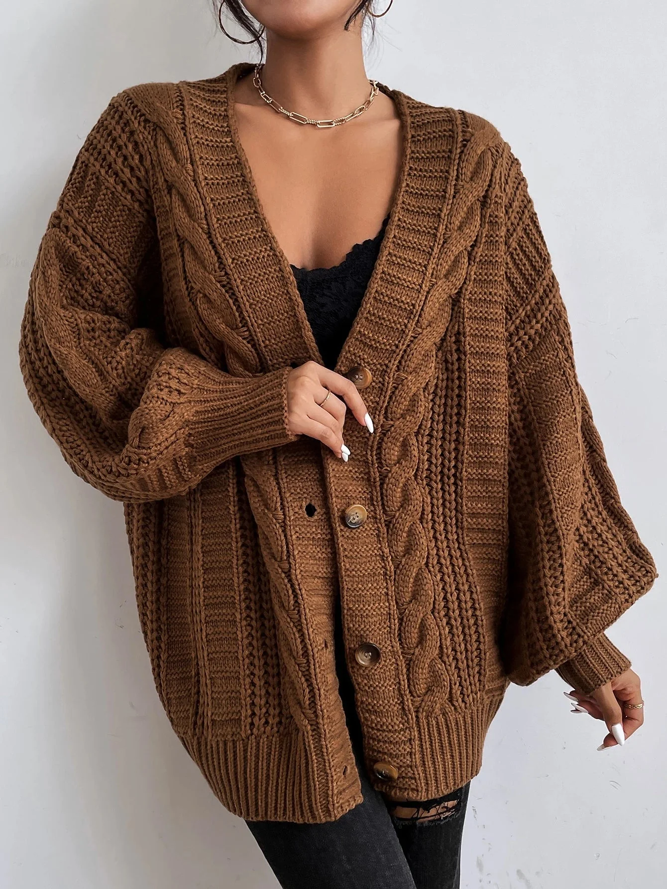 Oversized Cable Knit Cardigan - Image 5
