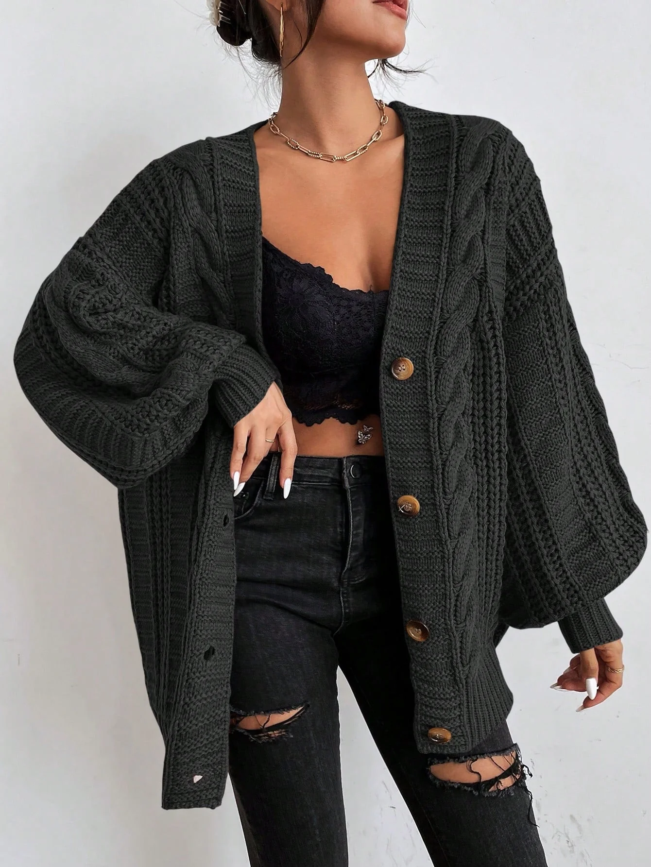 Oversized Cable Knit Cardigan - Image 8
