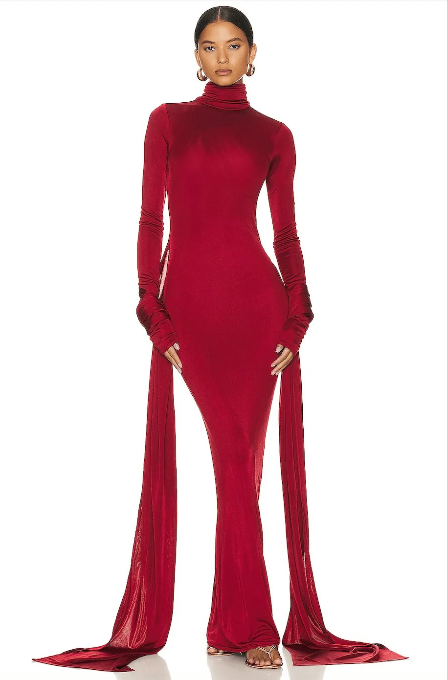 Red High Neck Formal Party Maxi Dress - Image 3