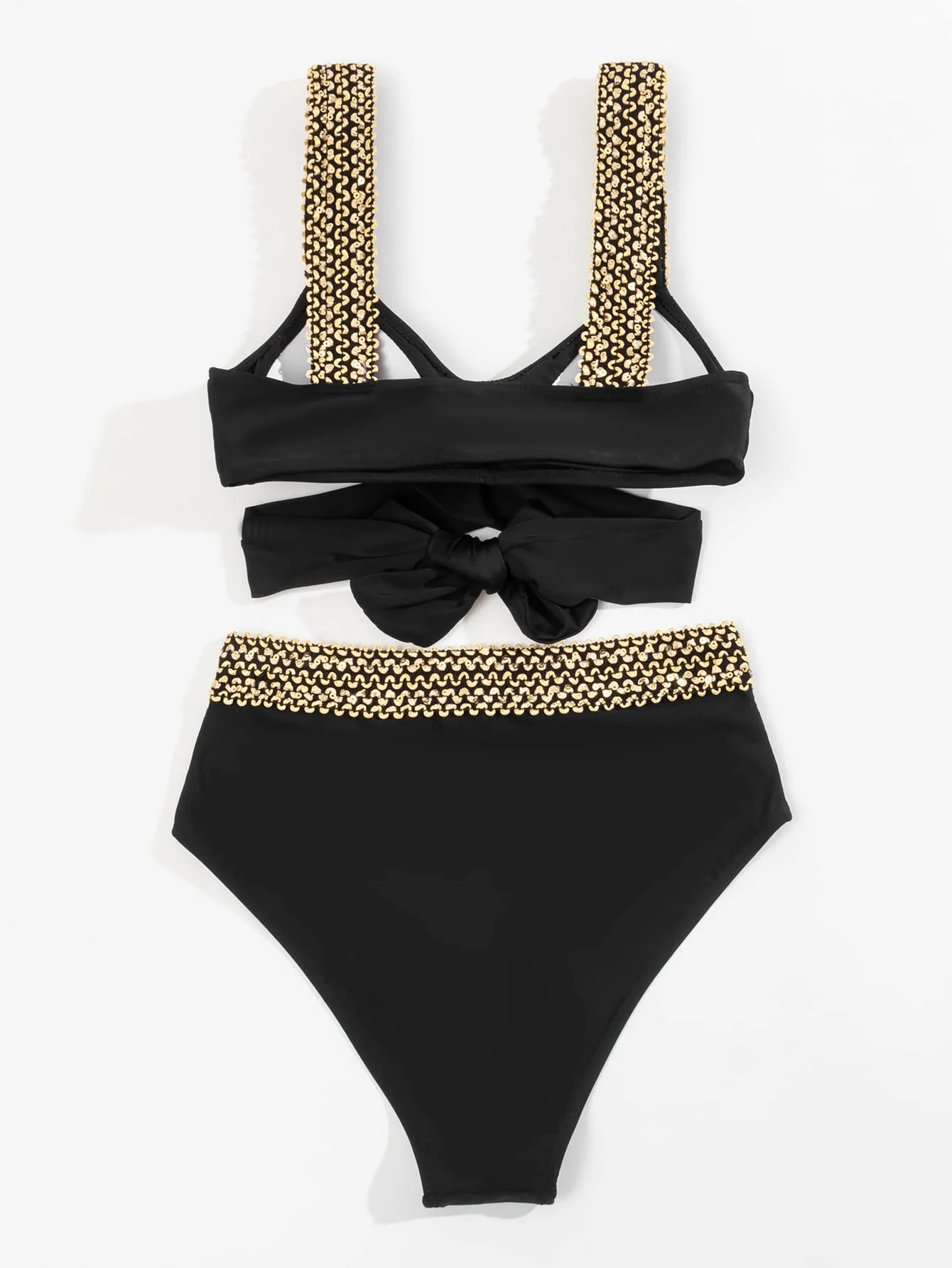 Elegant Golden Cross Straps High-Waisted Bikini - Image 8