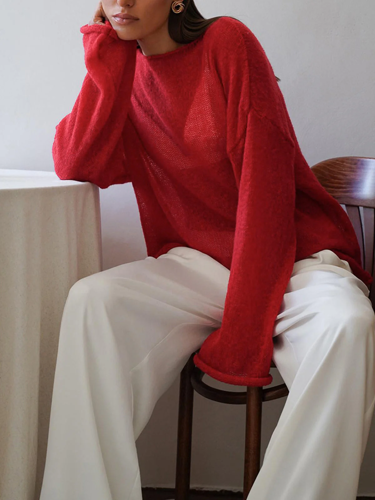 Sheer Textured Knit Sweater - Image 6