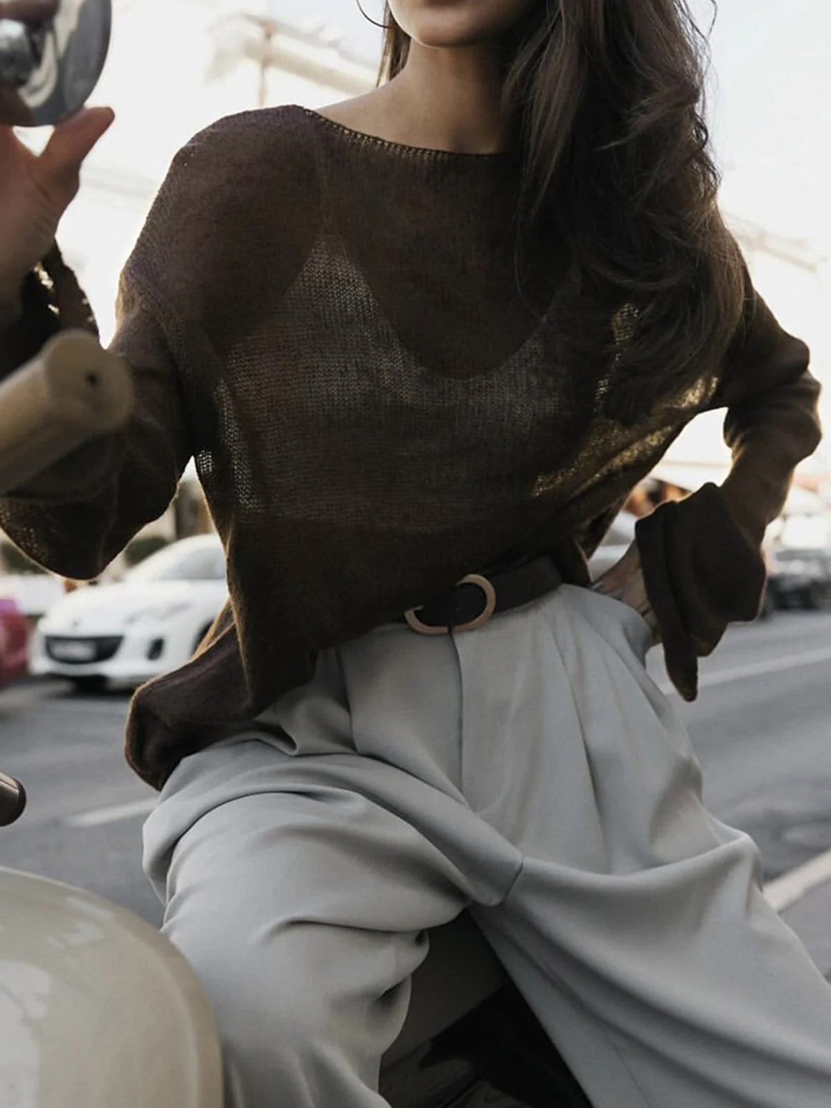 Sheer Textured Knit Sweater - Image 7