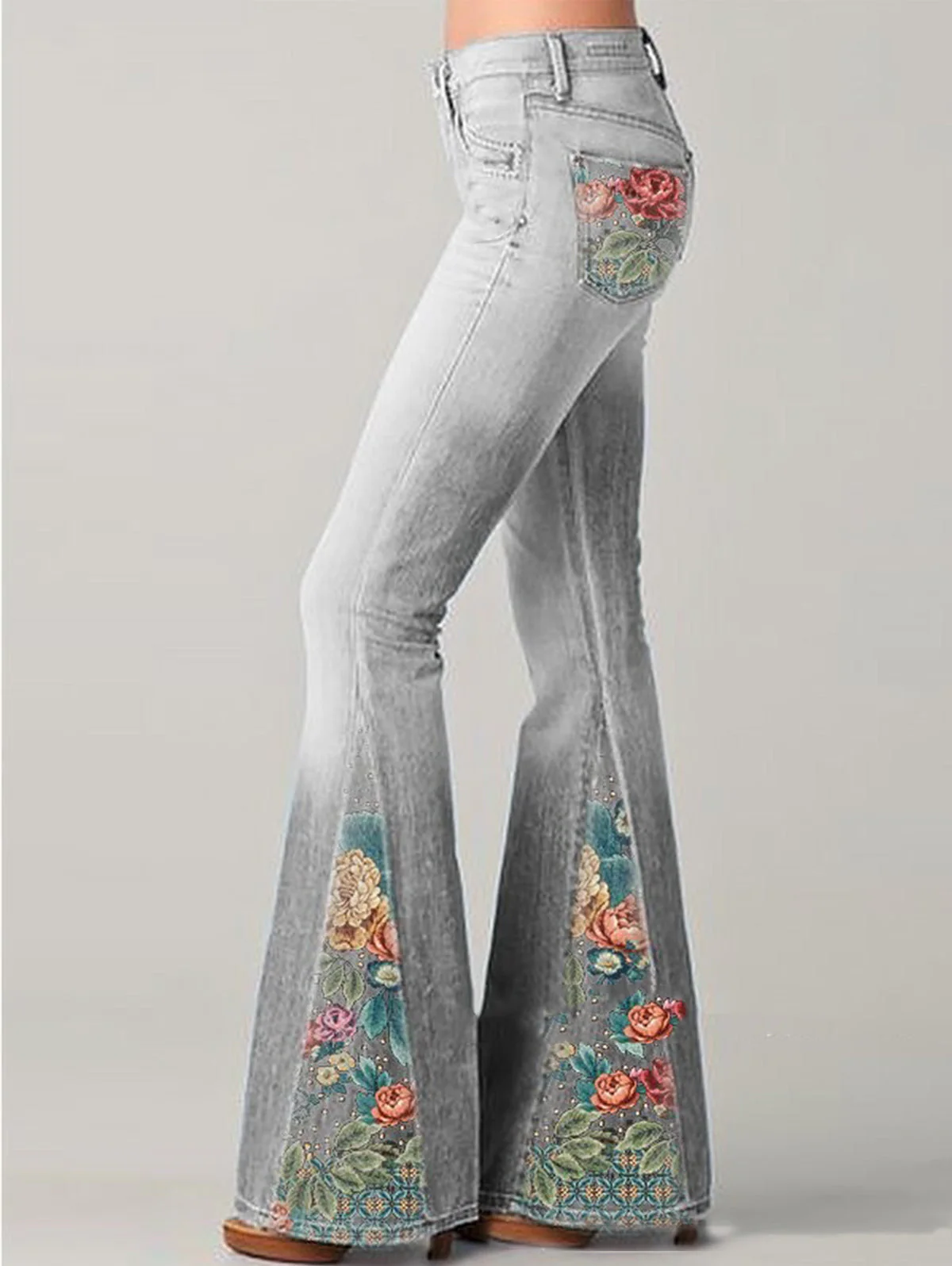 Women's Bootcut Denim Jeans with Flower Embroidered - Image 10
