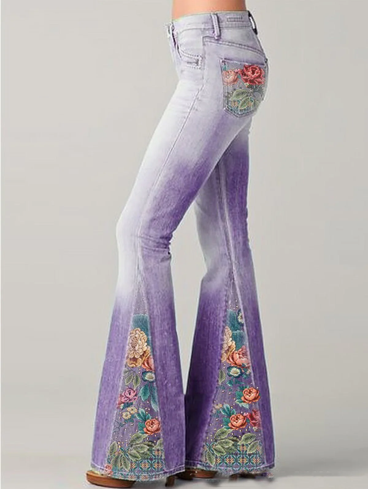 Women's Bootcut Denim Jeans with Flower Embroidered - Image 11