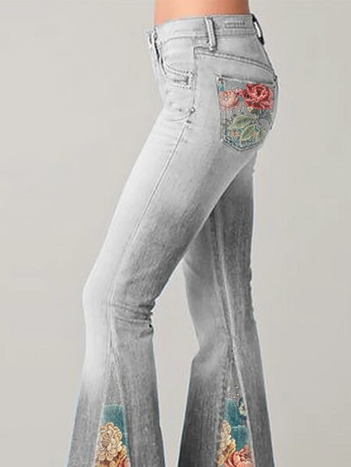 Women's Bootcut Denim Jeans with Flower Embroidered - Image 8