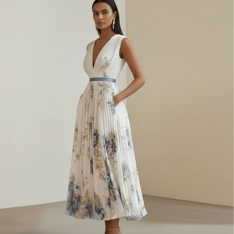 Elegant Floral Ceremony Dress in Blue and White - Image 2