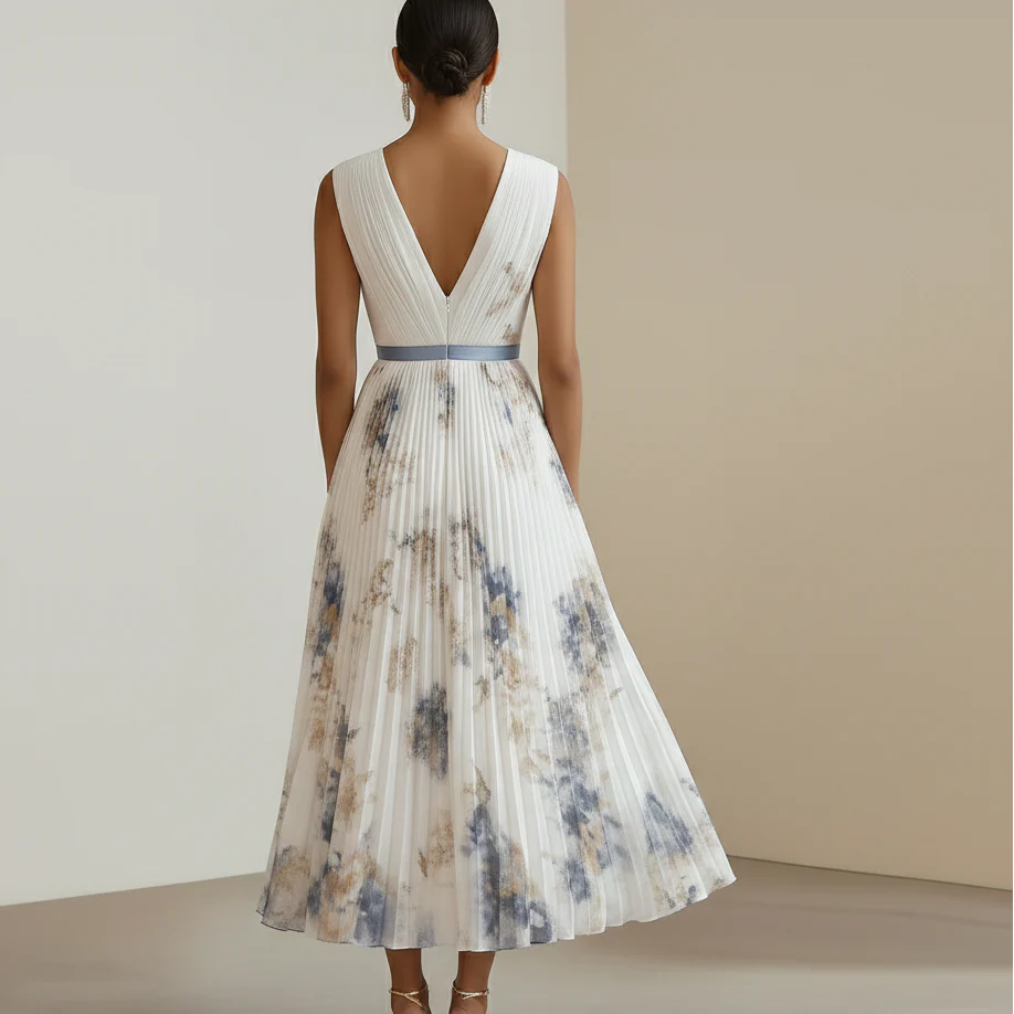 Elegant Floral Ceremony Dress in Blue and White - Image 3