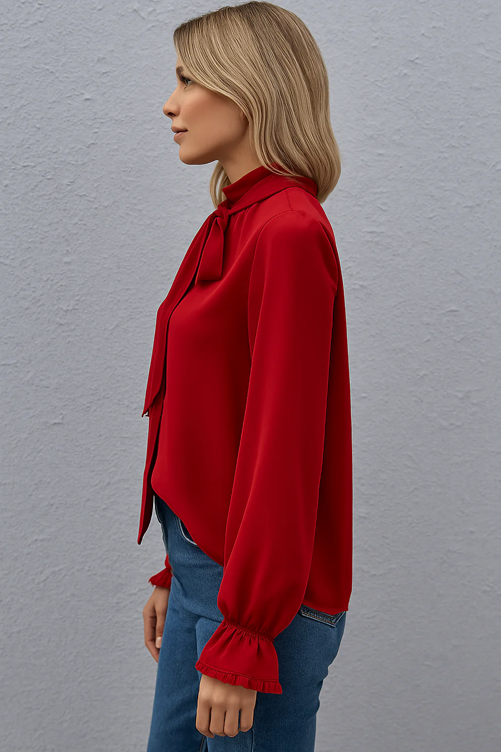 Long Sleeve Blouse with Tie Neck - Image 3