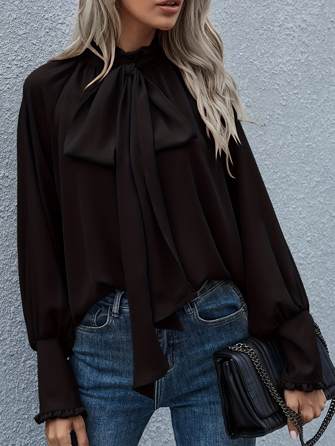 Long Sleeve Blouse with Tie Neck - Image 5