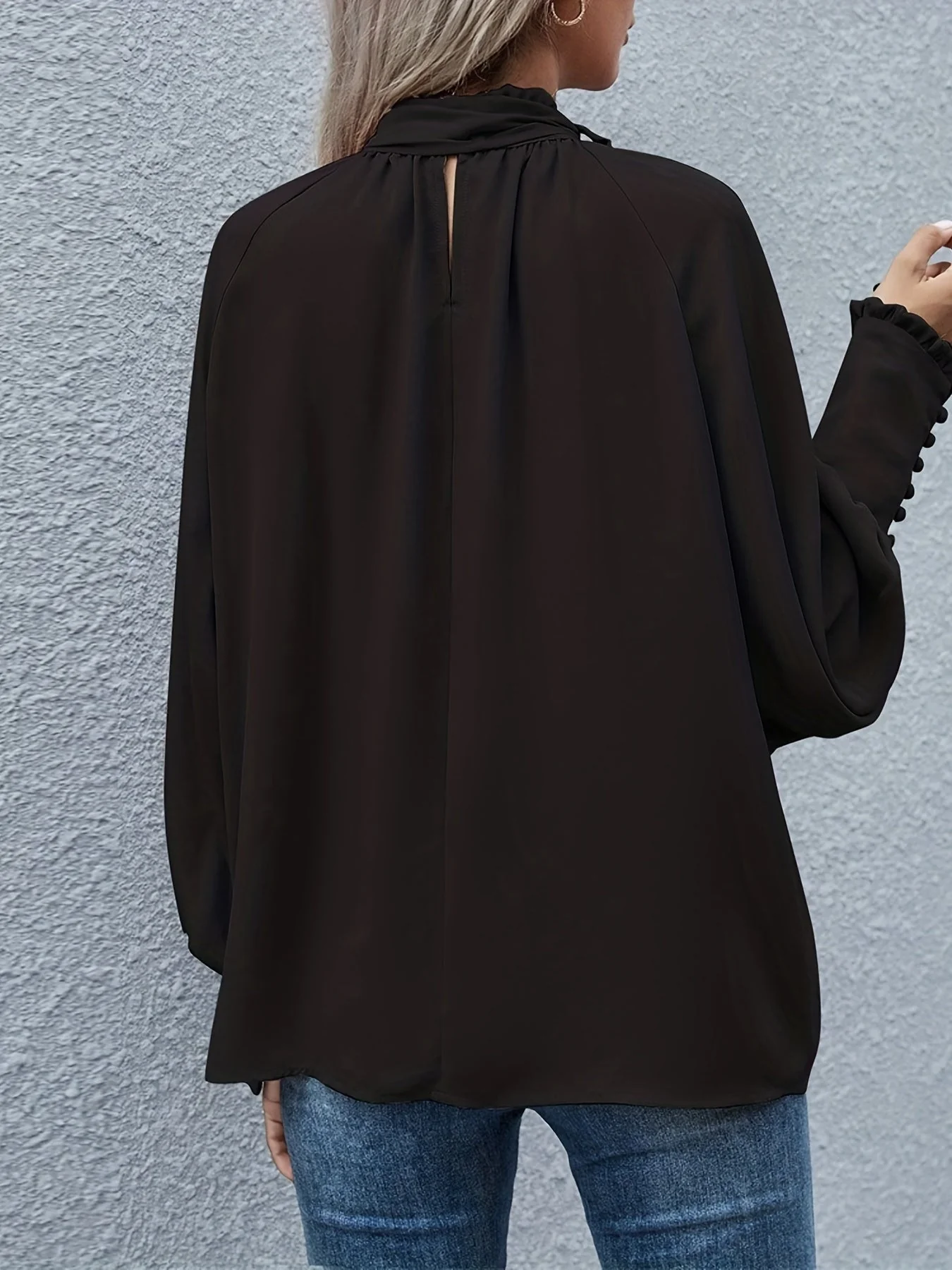 Long Sleeve Blouse with Tie Neck - Image 6