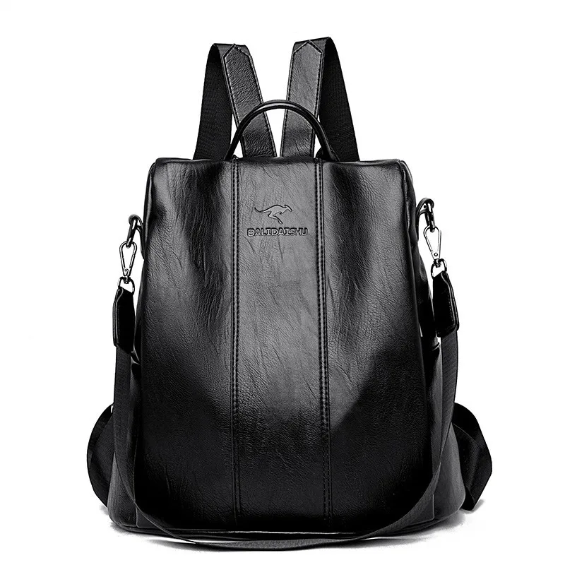 Sleek Black Leather Backpack - Image 10