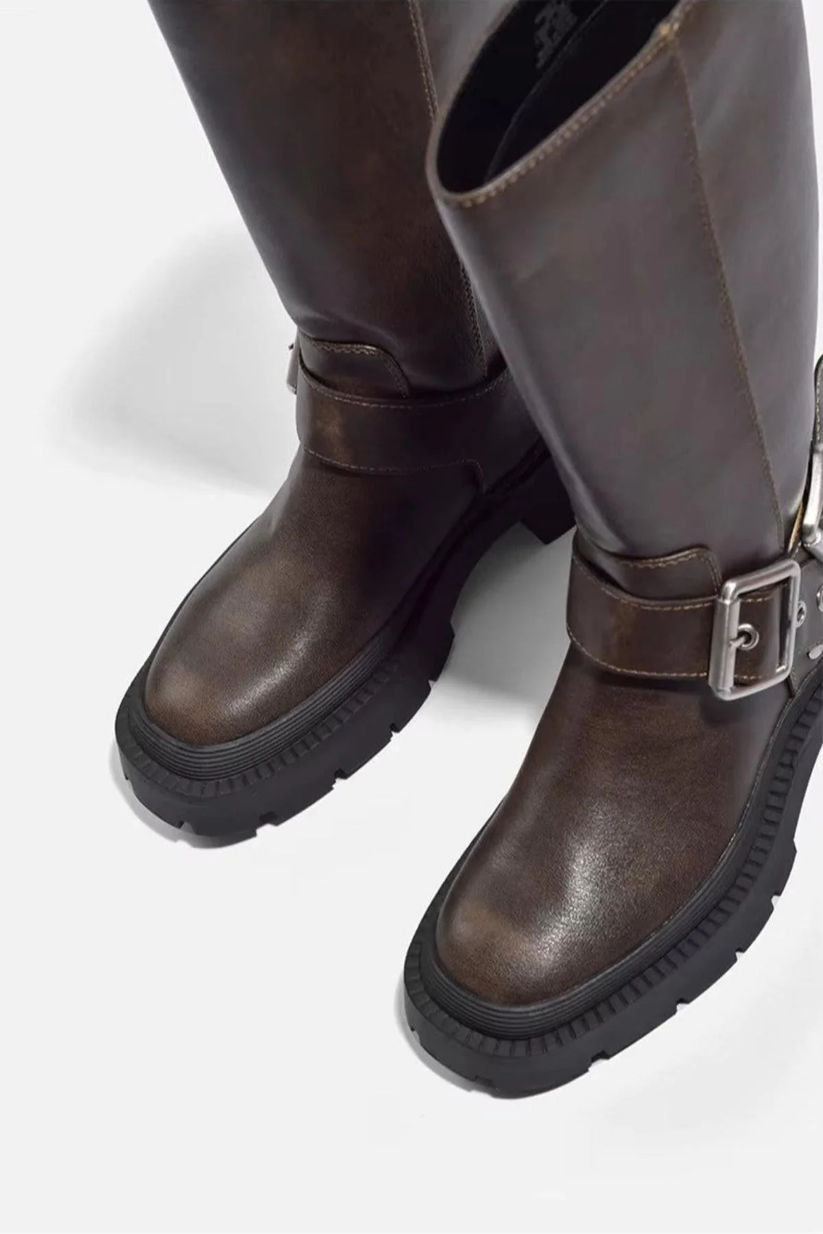 Knee-High Chunky Flat Boots - Image 4