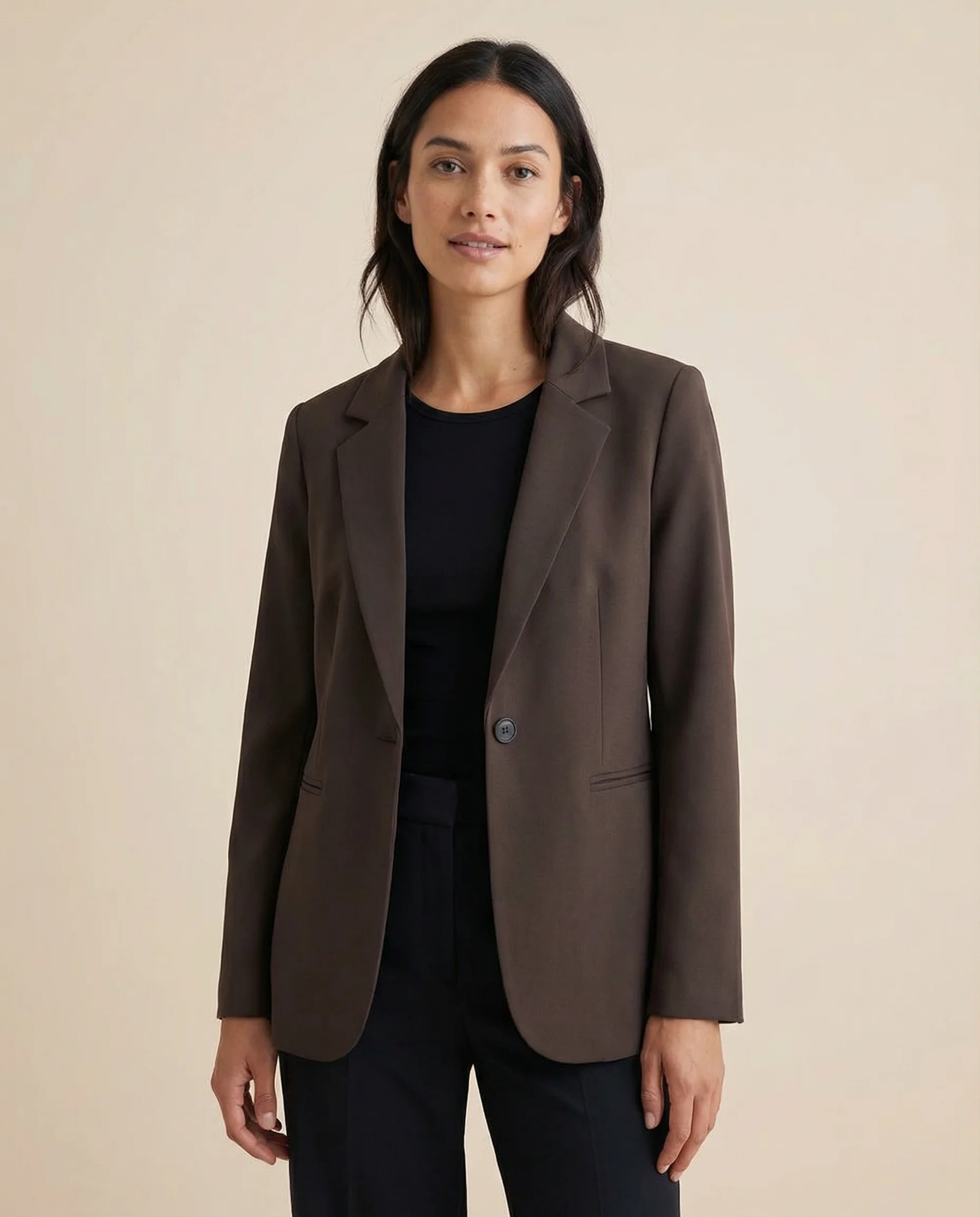 Korean Fashion Blazer – Tailored Dark Cocoa Brown Slim Fit Jacket - Image 2