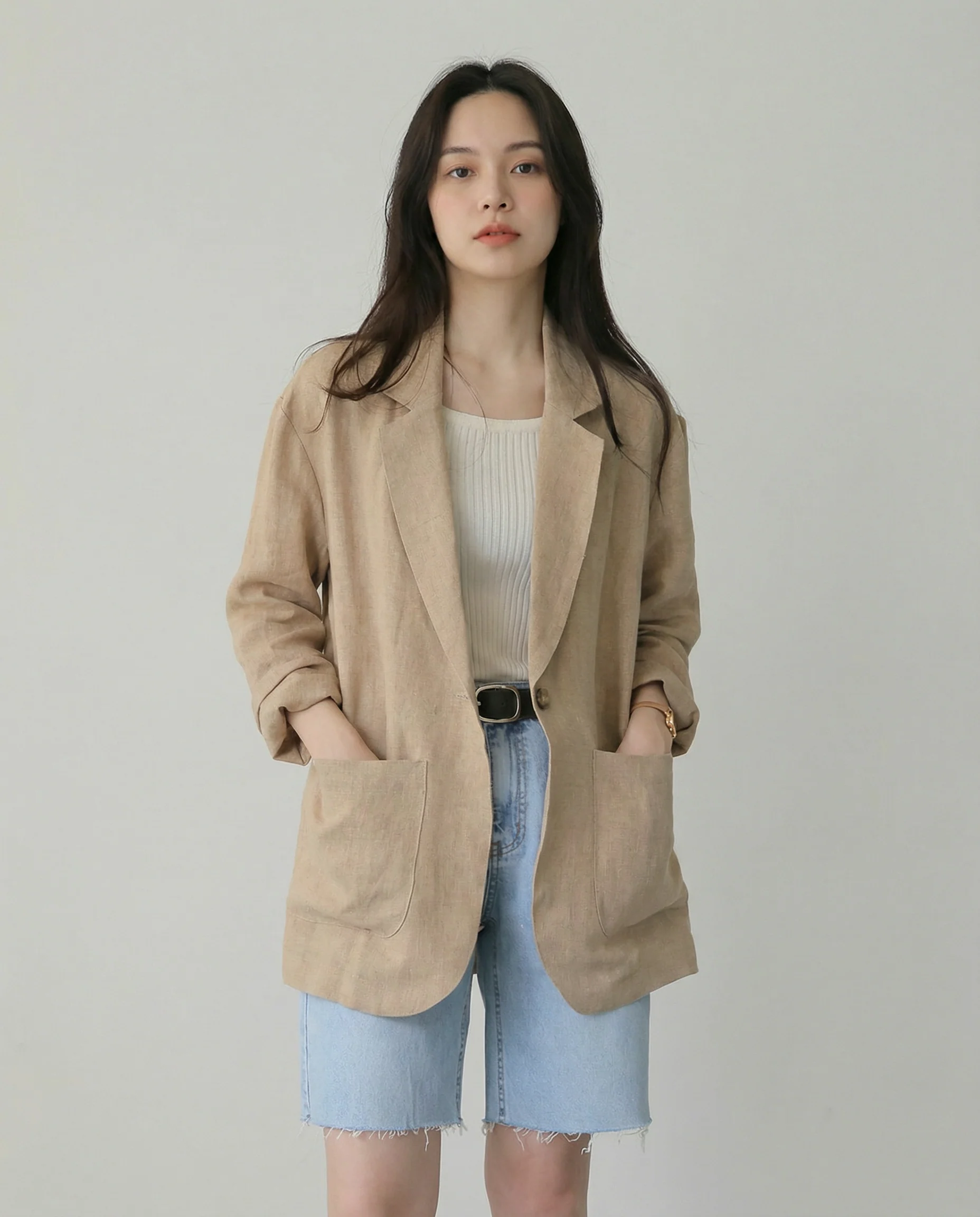 Korean Herringbone Blazer – Casual Loose Fit for Spring & Summer - Image 3