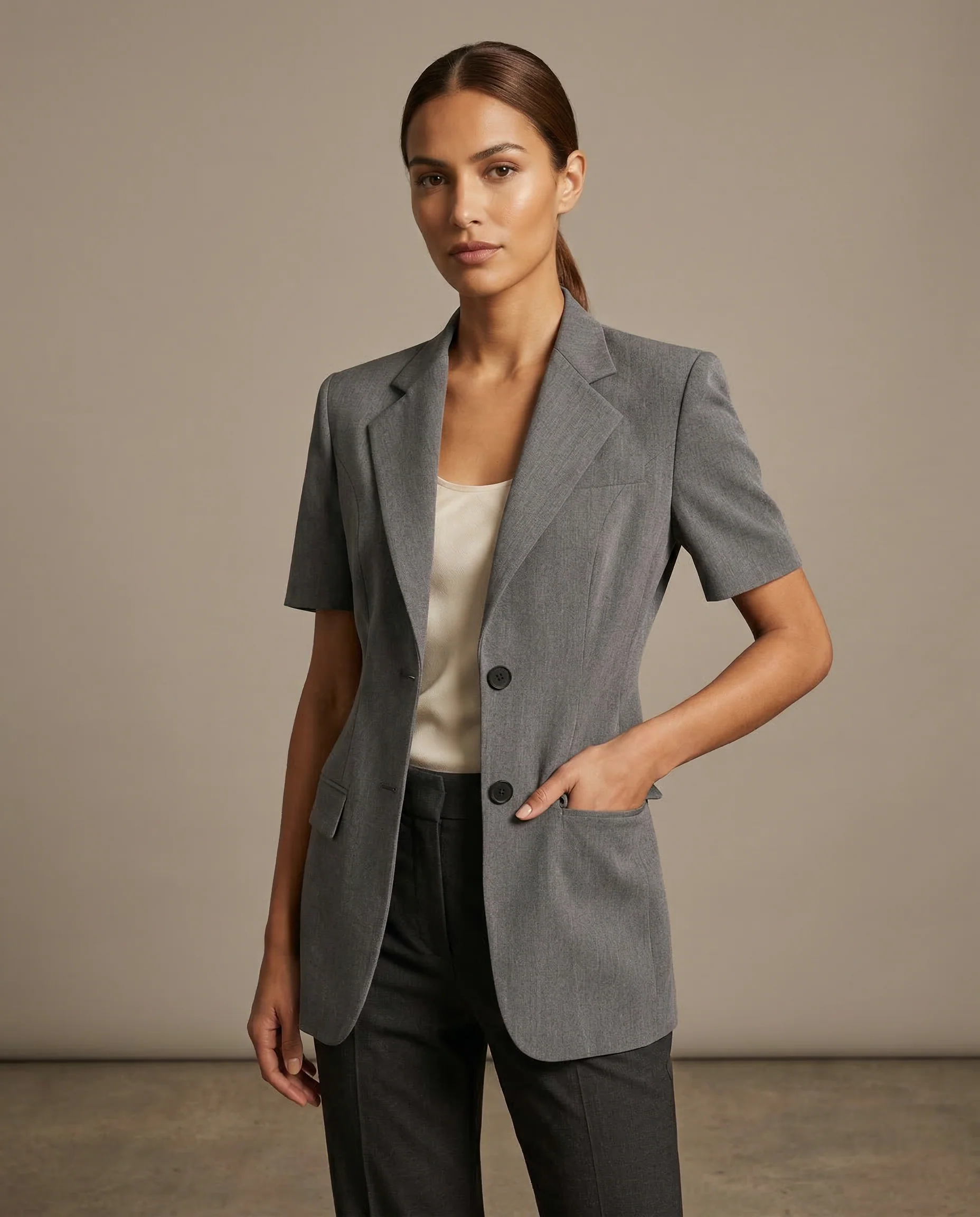 Korean Style Blazer – Chic A-Line Short Sleeve Jacket - Image 3