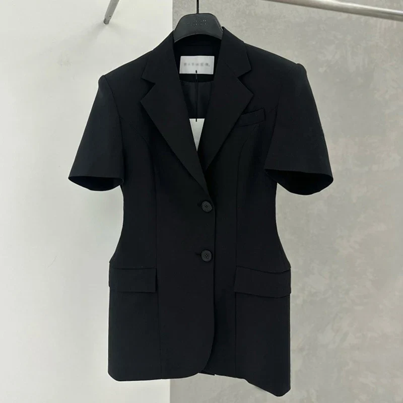 Korean Style Blazer – Chic A-Line Short Sleeve Jacket - Image 5