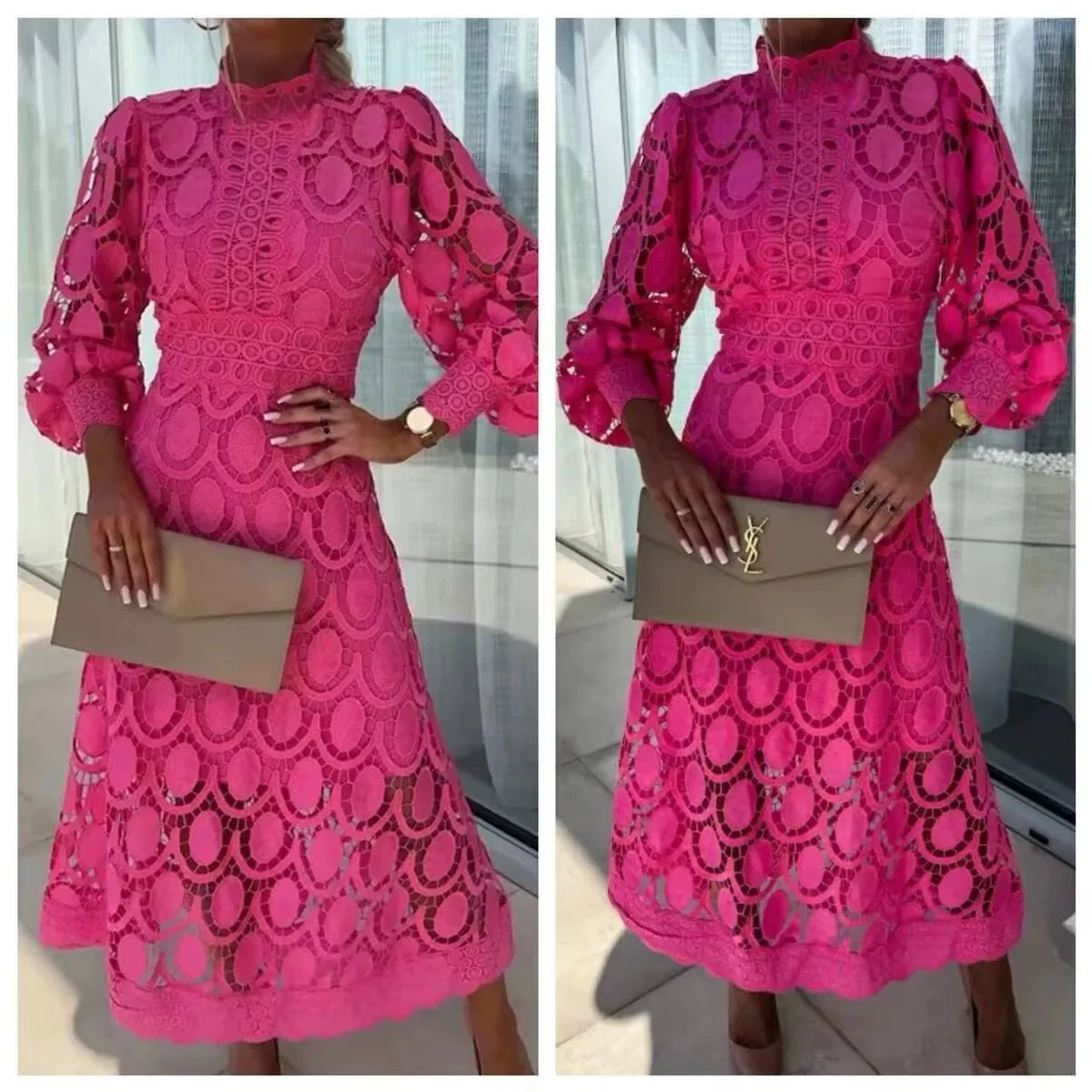 Pink Lace Summer Party Maxi Dress - Image 4