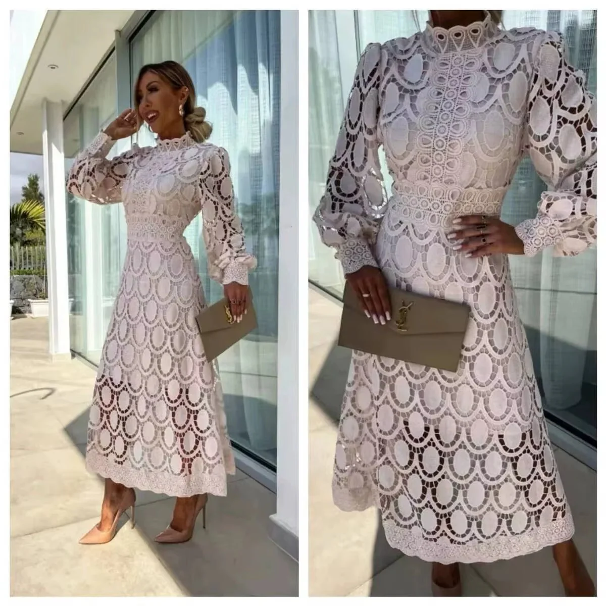 Pink Lace Summer Party Maxi Dress - Image 6