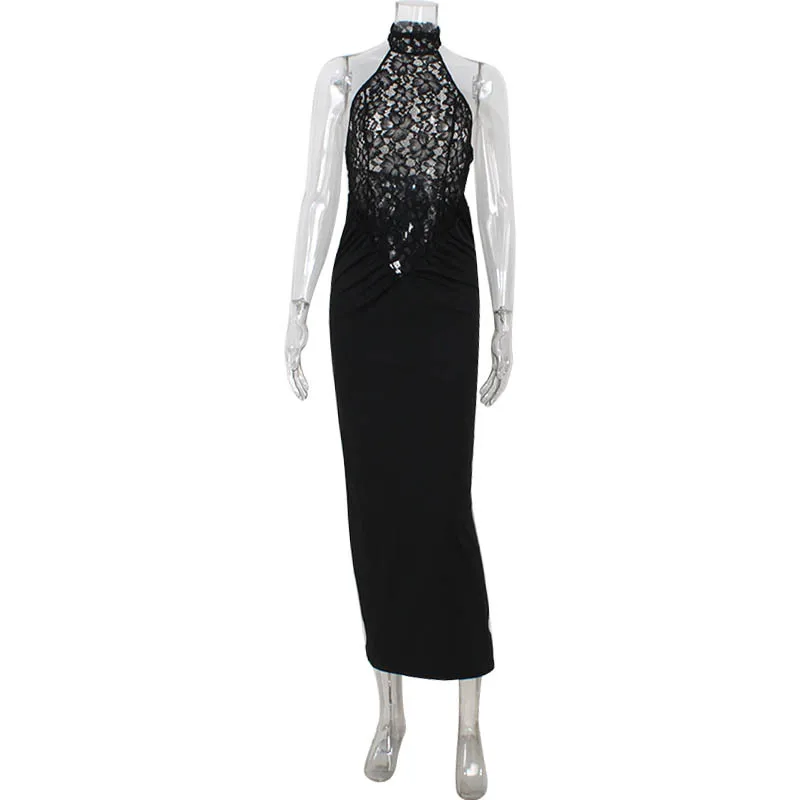 Lace Halter Maxi Dress – Sculpted Elegant Evening Dress for Women - Image 5