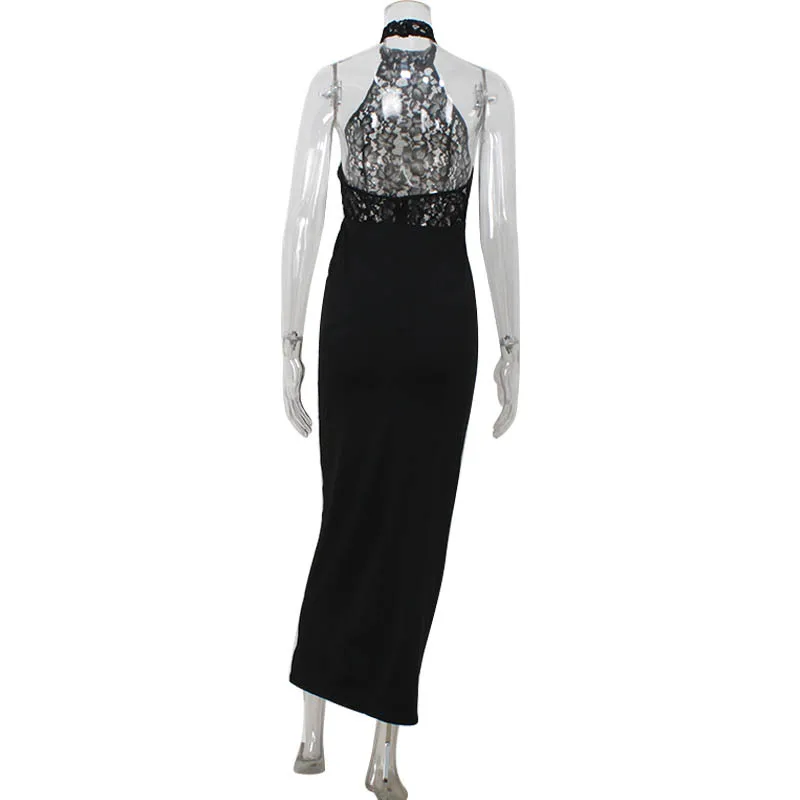 Lace Halter Maxi Dress – Sculpted Elegant Evening Dress for Women - Image 6