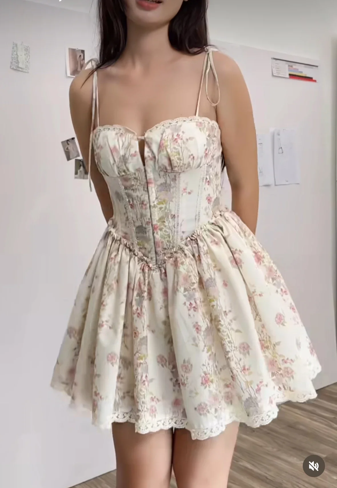 Lace Stitching Tie-Waist Mini Dress - Image 2