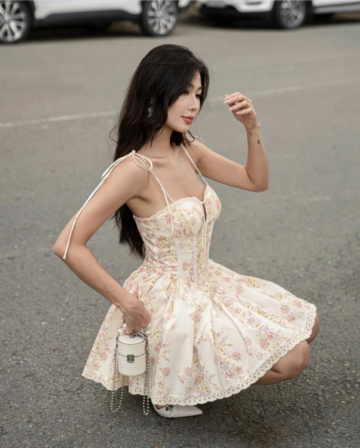 Lace Stitching Tie-Waist Mini Dress - Image 3