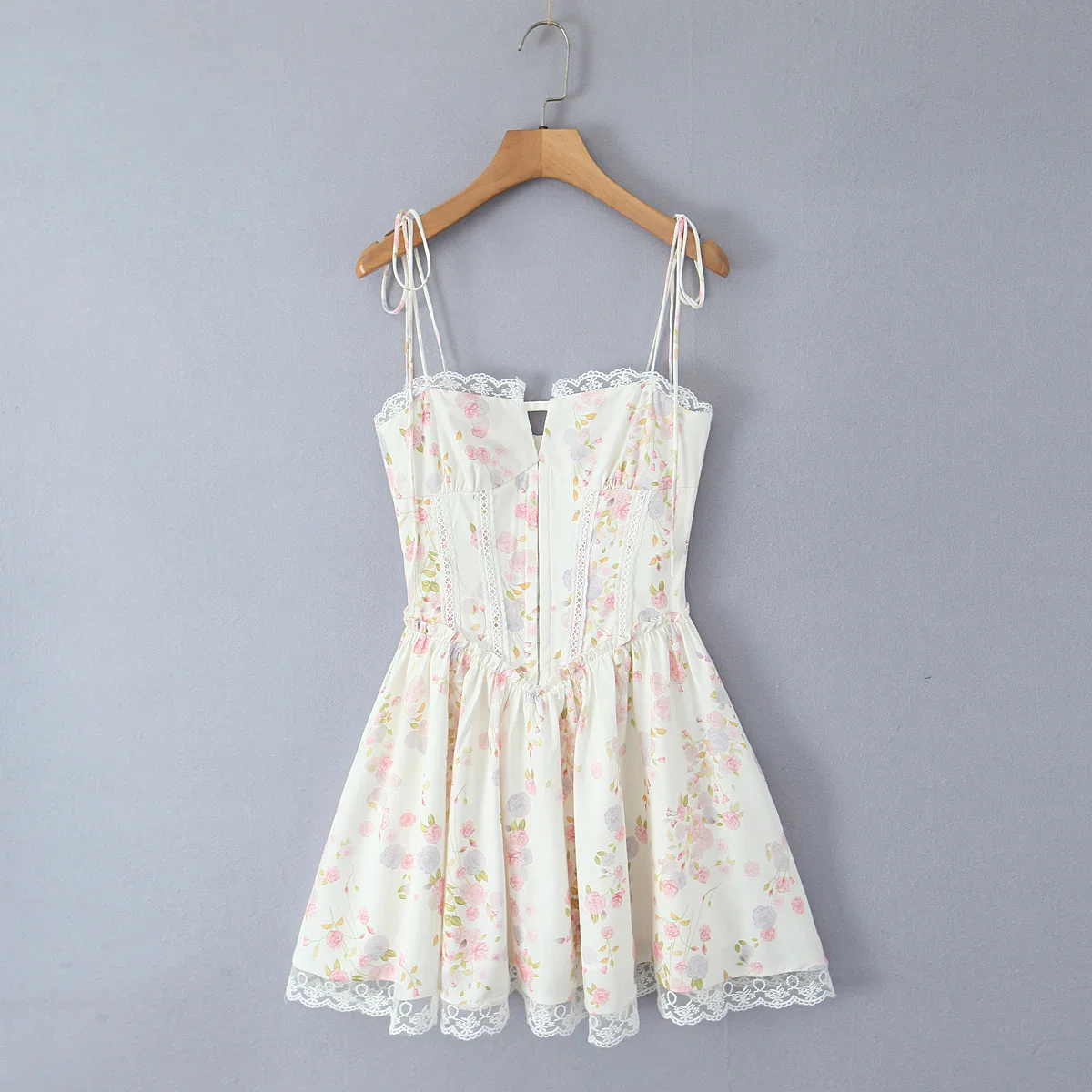 Lace Stitching Tie-Waist Mini Dress - Image 5