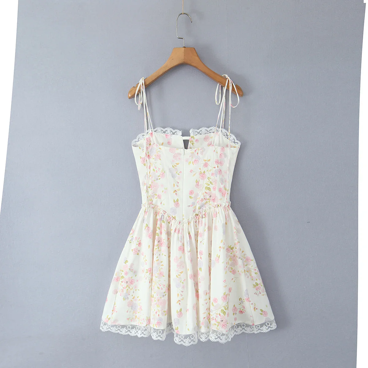 Lace Stitching Tie-Waist Mini Dress - Image 6