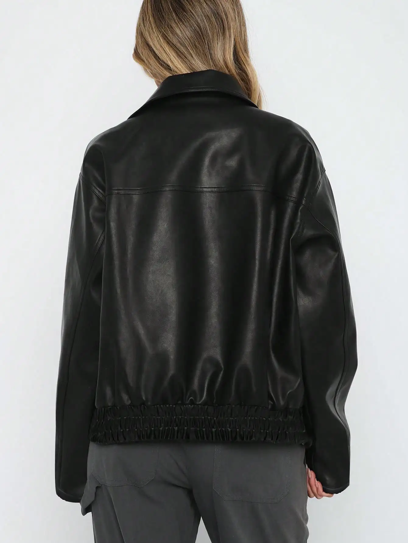 Women's Casual Black Faux Leather Jacket - Image 3