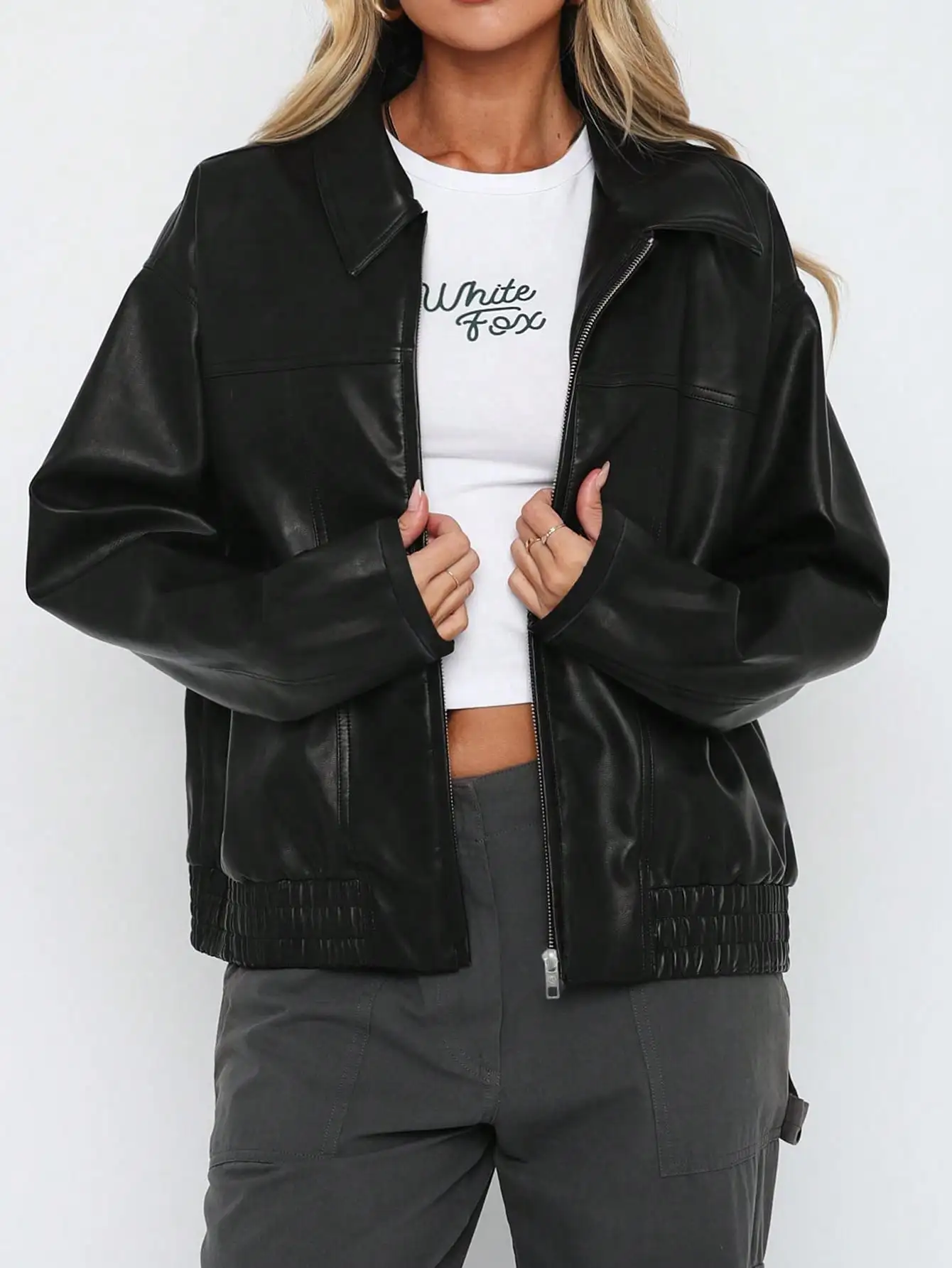 Women's Casual Black Faux Leather Jacket - Image 4