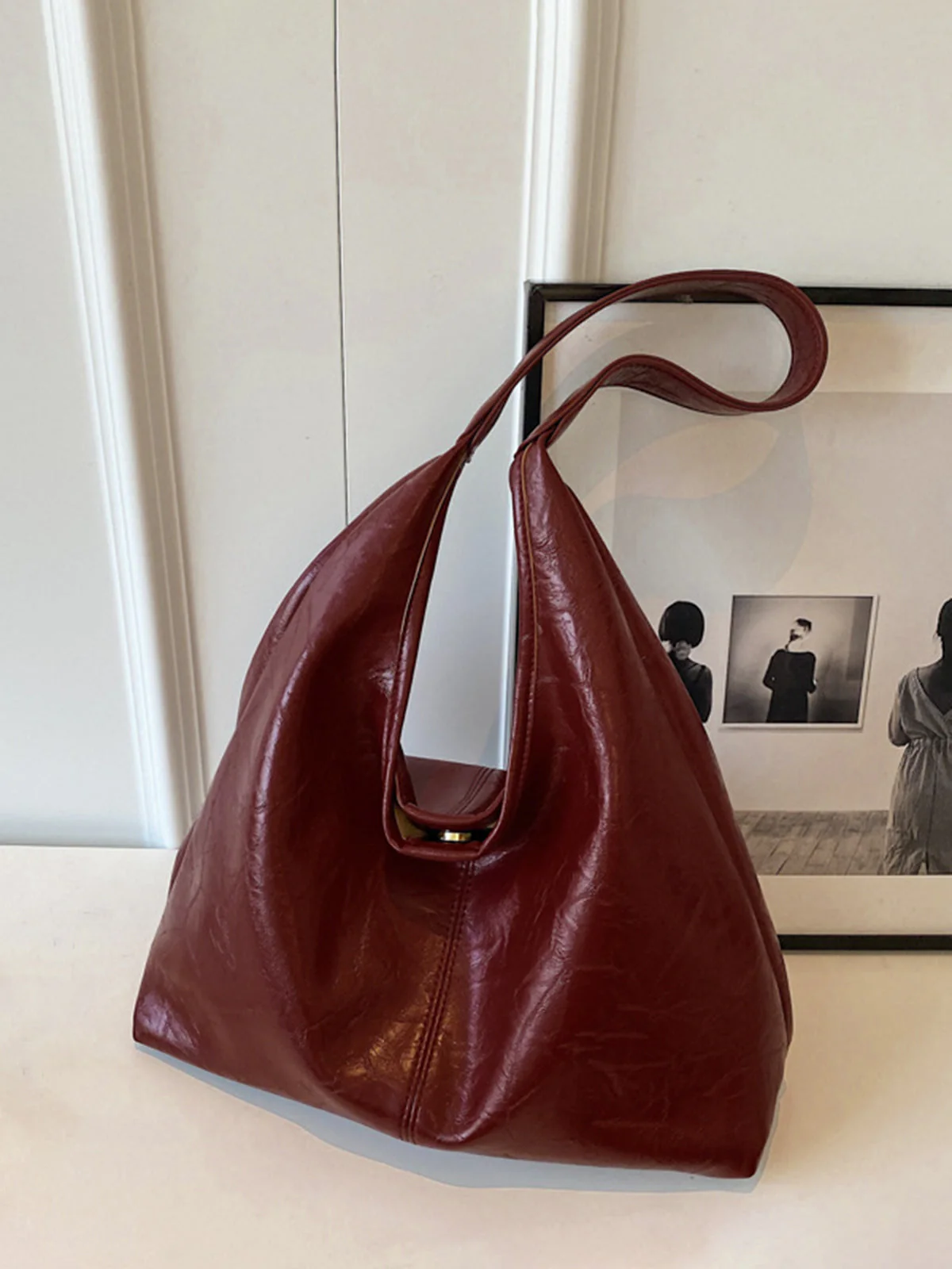 Glossy Soft-Structured Hobo Bag - Image 3
