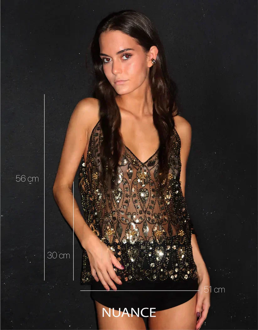 Women's Party Glitter top with pearls - Image 5