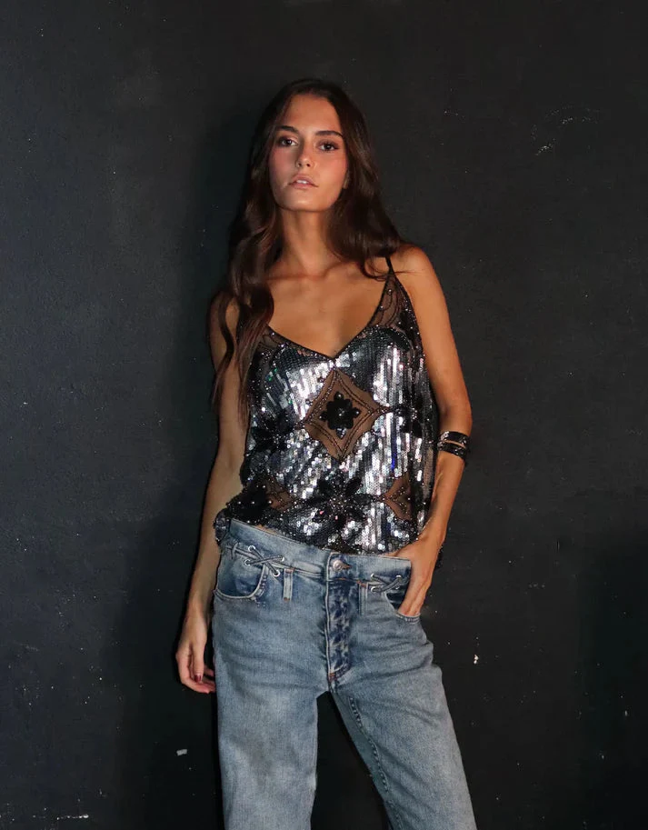 Women's Party Glitter top with pearls - Image 6