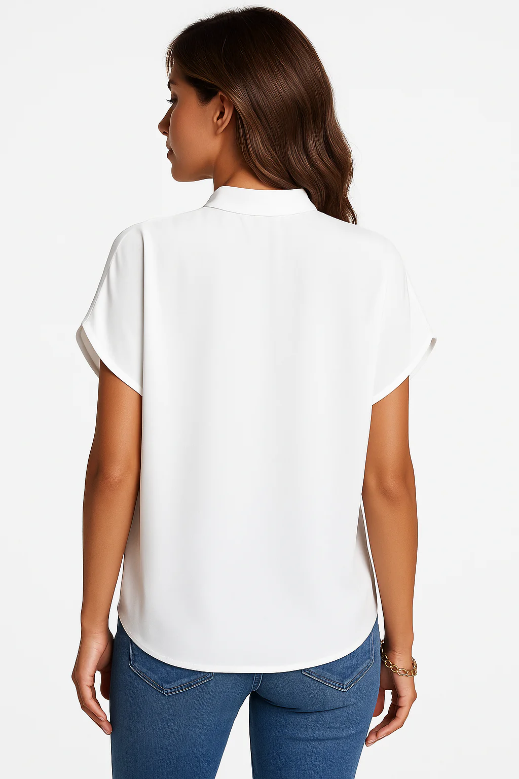 V-Neck Mandarin Collar Blouse - Image 3