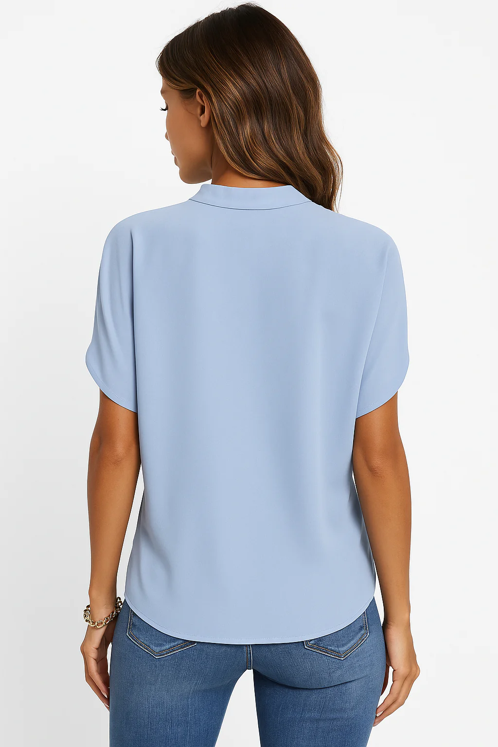 V-Neck Mandarin Collar Blouse - Image 5