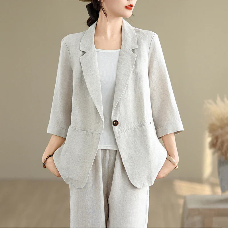Women's Blazer – Lightweight Cotton Linen Design for Casual and Elegant Outings - Image 3