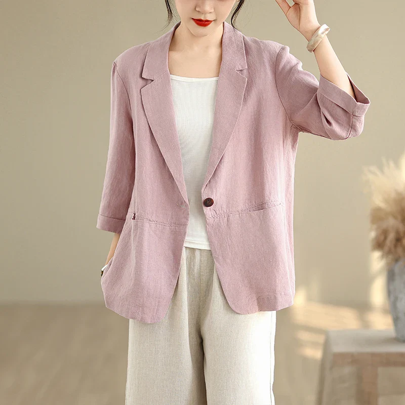 Women's Blazer – Lightweight Cotton Linen Design for Casual and Elegant Outings - Image 4