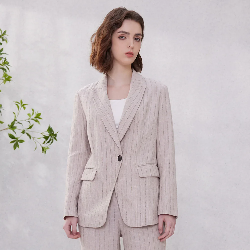 Linen Blazer Suit – Stylish Stripe Design for Chic Office Attire - Image 5