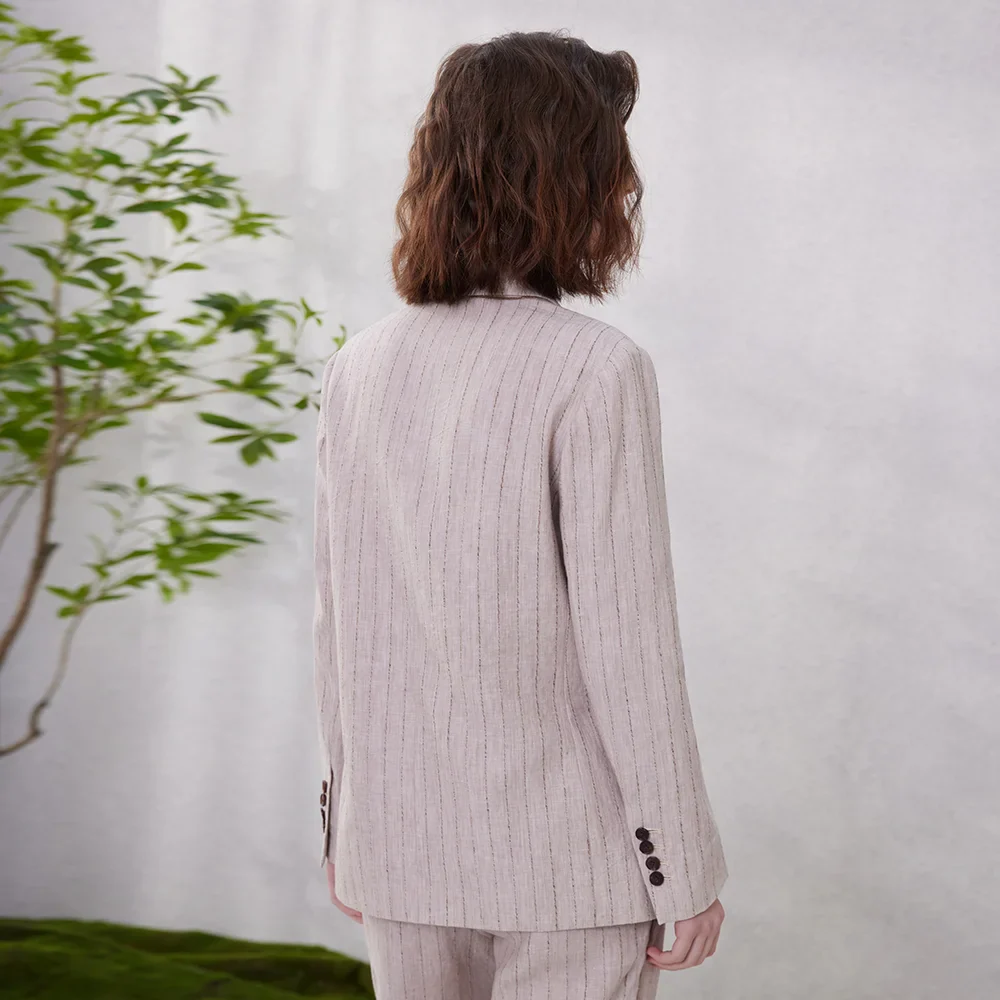 Linen Blazer Suit – Stylish Stripe Design for Chic Office Attire - Image 6