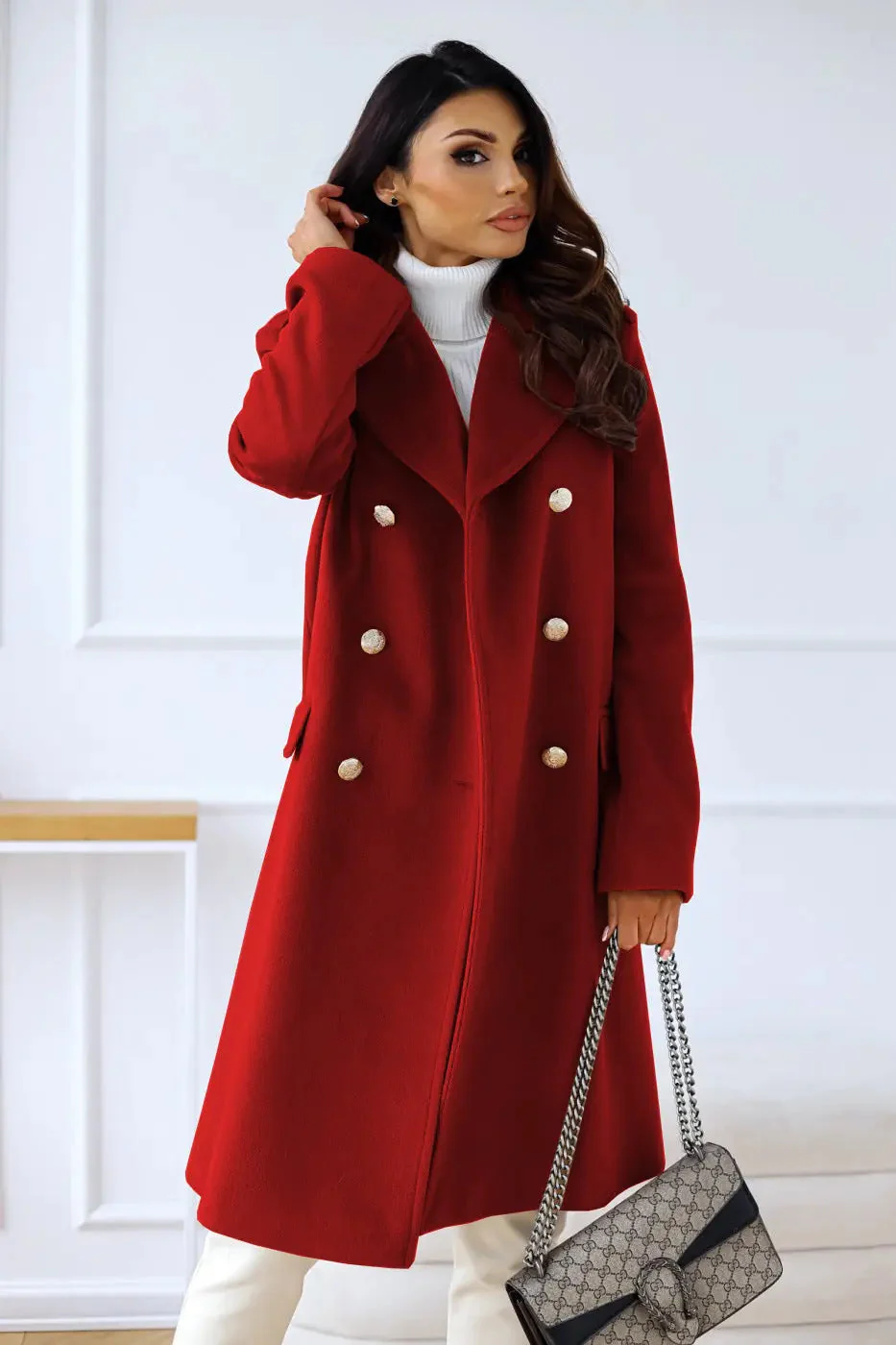 Women's Double-breasted Long Wool Coat - Image 10