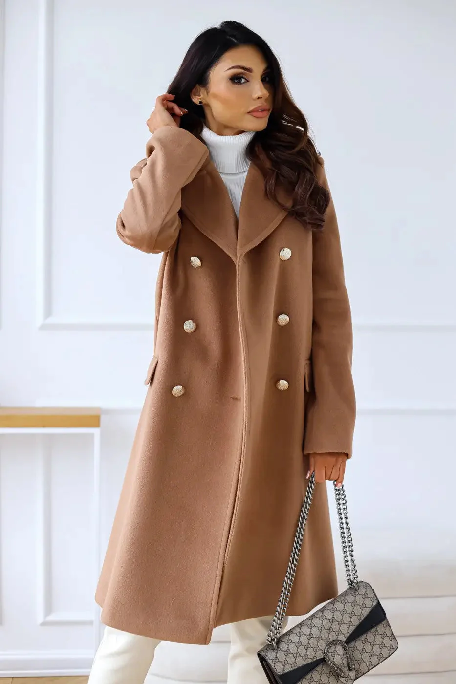 Women's Double-breasted Long Wool Coat - Image 5