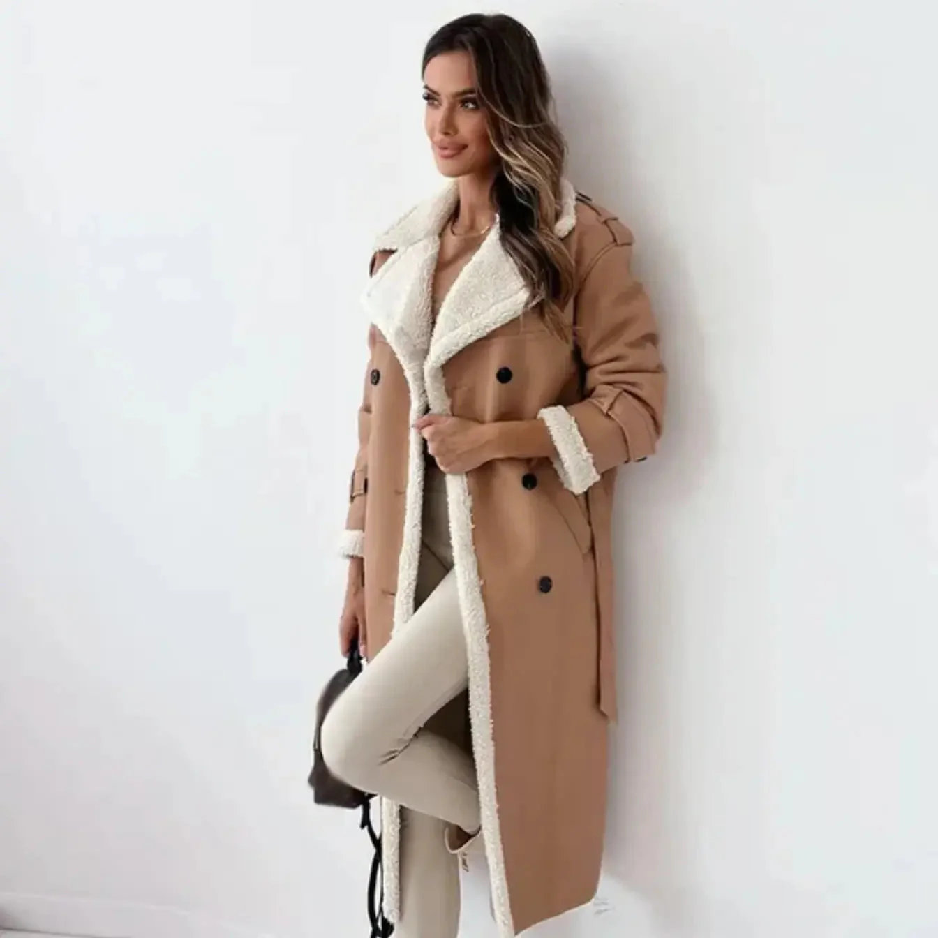 Women's Long Coat Women with Fleece Lining - Image 3