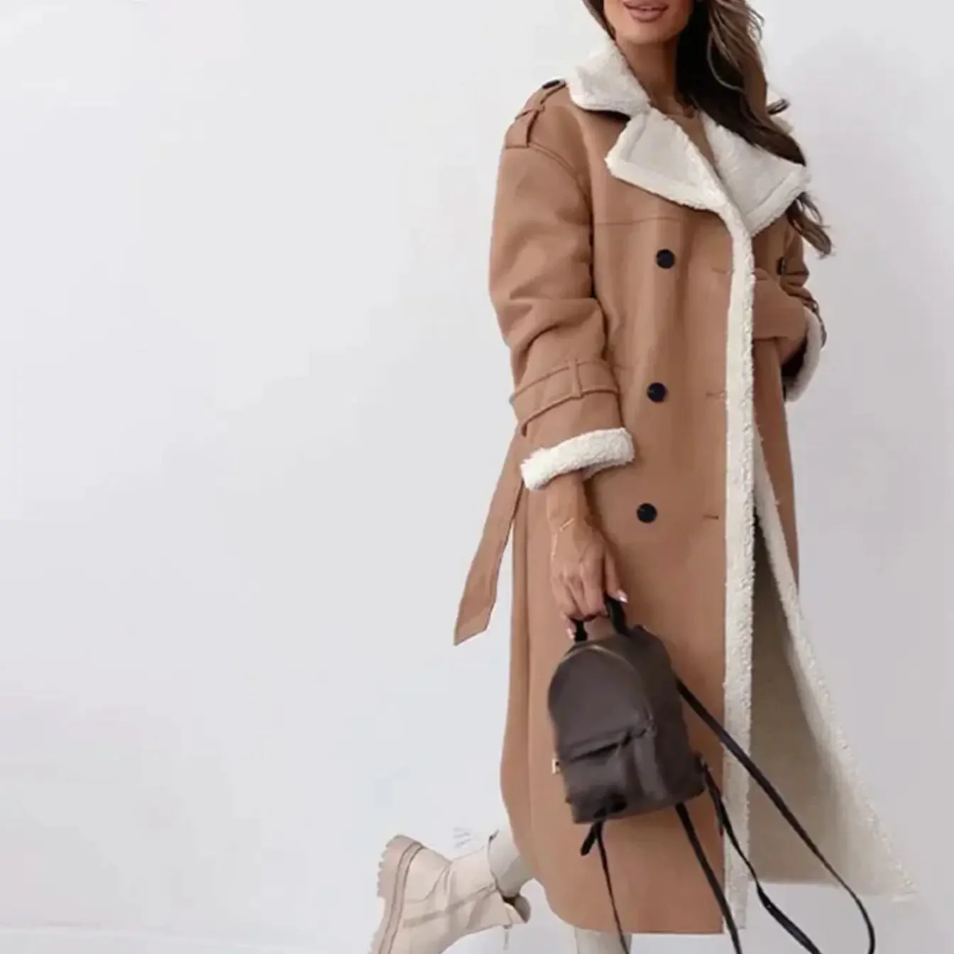 Women's Long Coat Women with Fleece Lining - Image 4