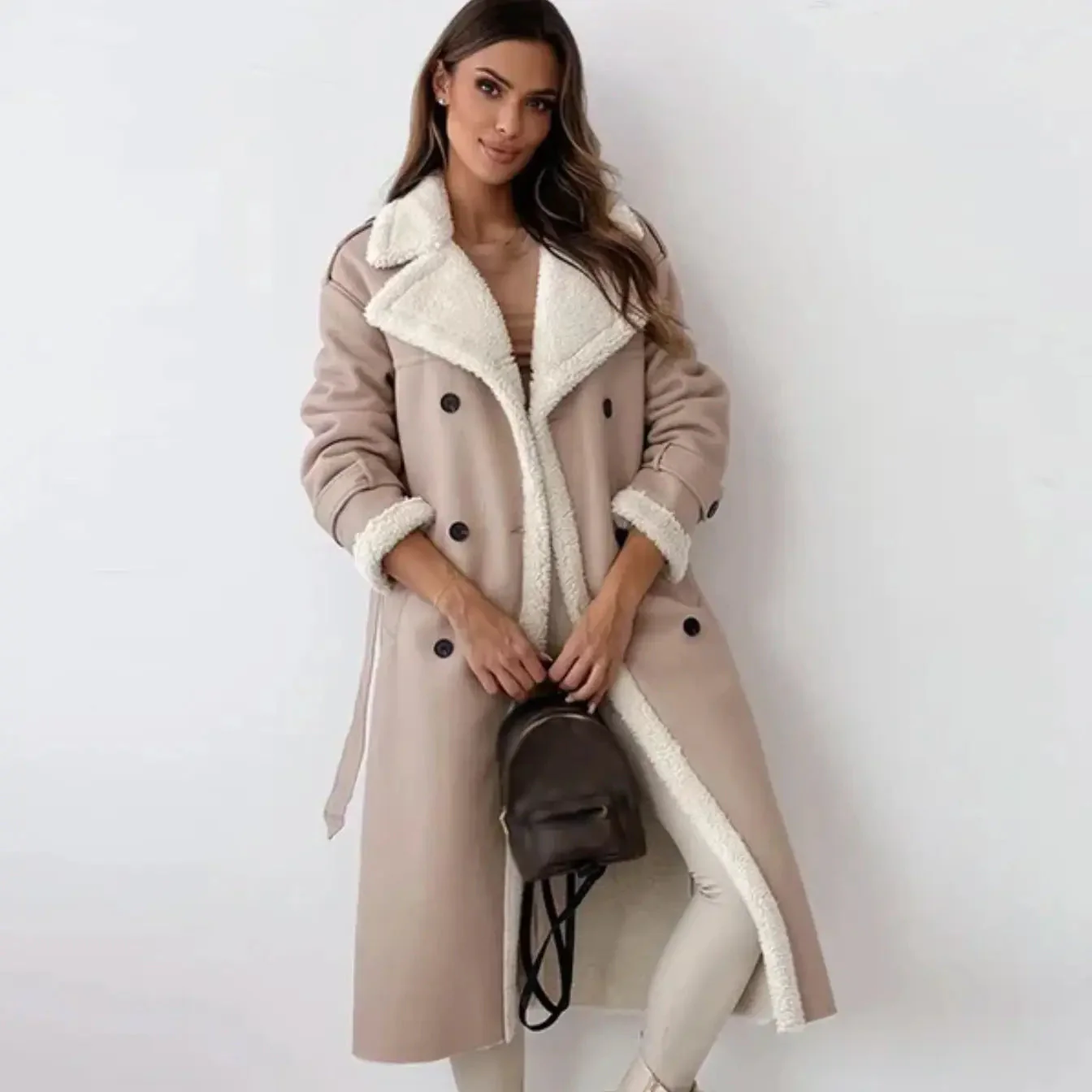 Women's Long Coat Women with Fleece Lining - Image 5