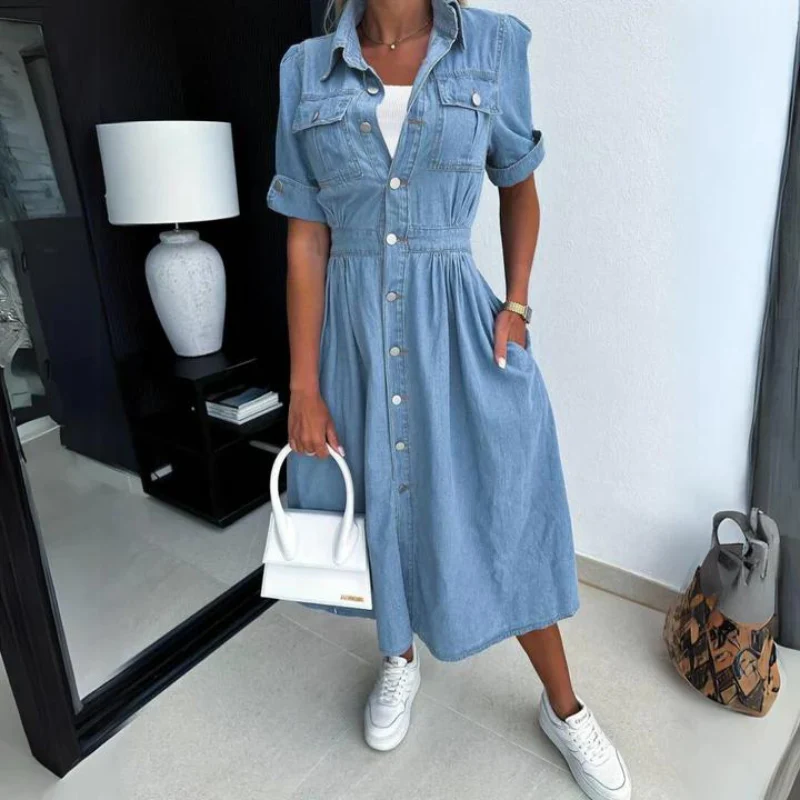 Women's Loose denim midi dress - Image 3
