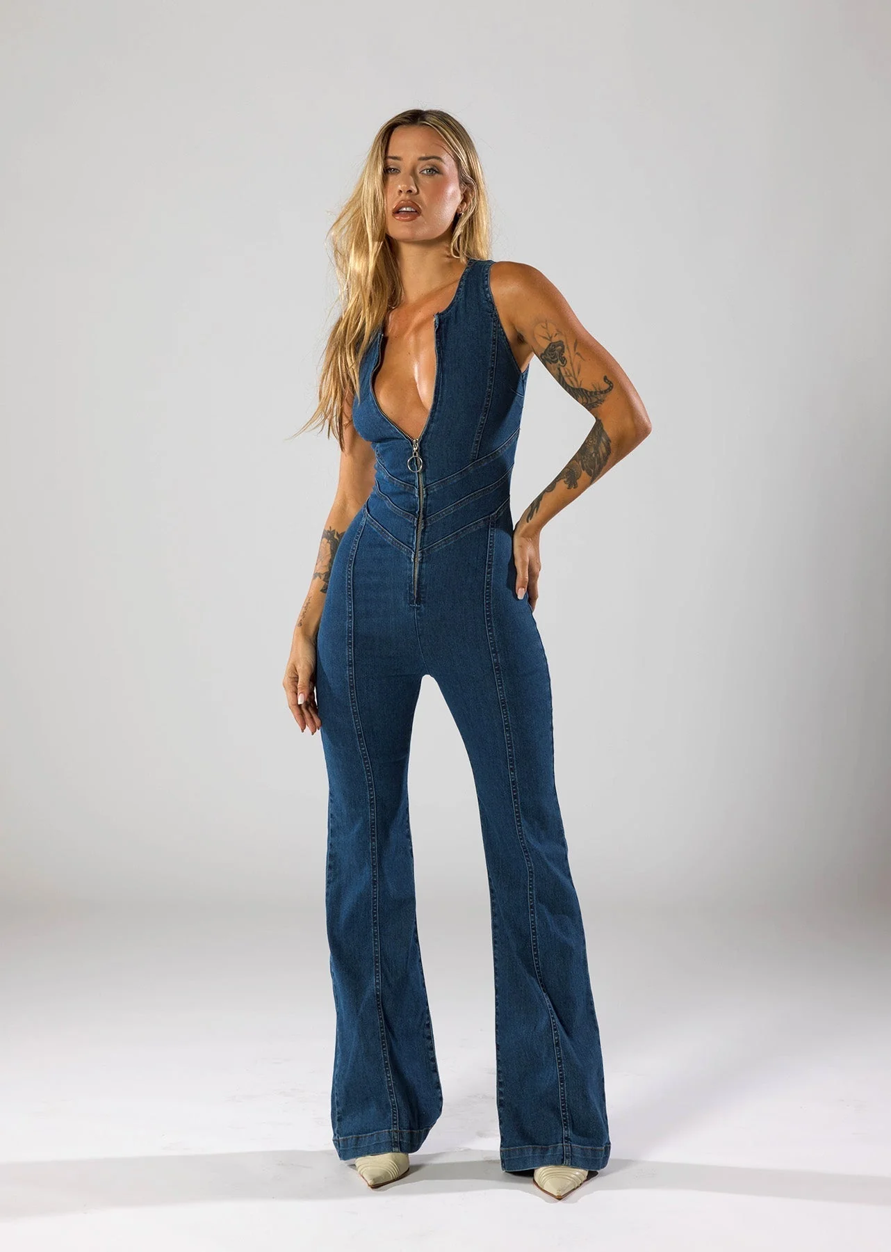 Heart-Shaped Denim Jumpsuit - Image 4