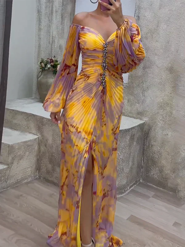 Luxurious Evening Maxi Dress - Yellow & purple - Image 2