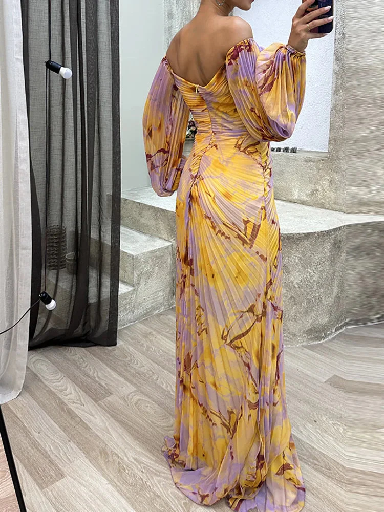 Luxurious Evening Maxi Dress - Yellow & purple - Image 3