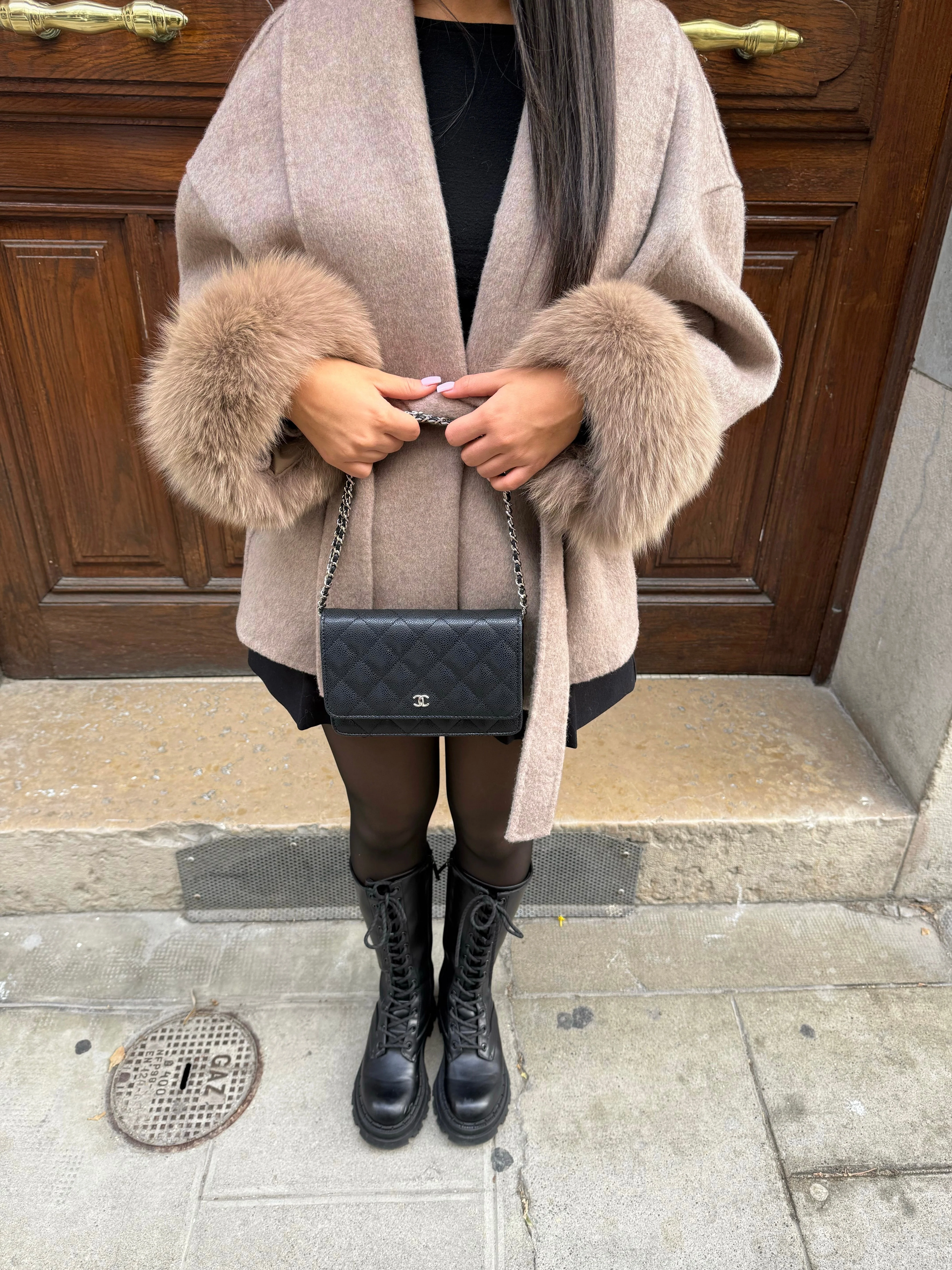 Women's Faux Fur Coat with Waist Tie Belt - Image 2